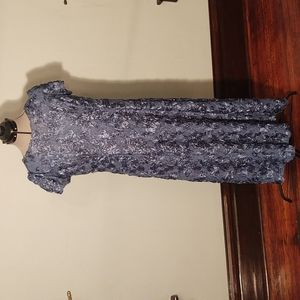 Alex Evenings Blue Sparkly Lace Rosette A-line  Formal Dress Sz 18